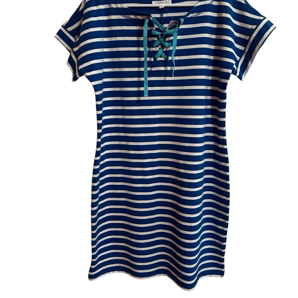 Talbots Blue and White Striped Lace-Up Dress New Medium